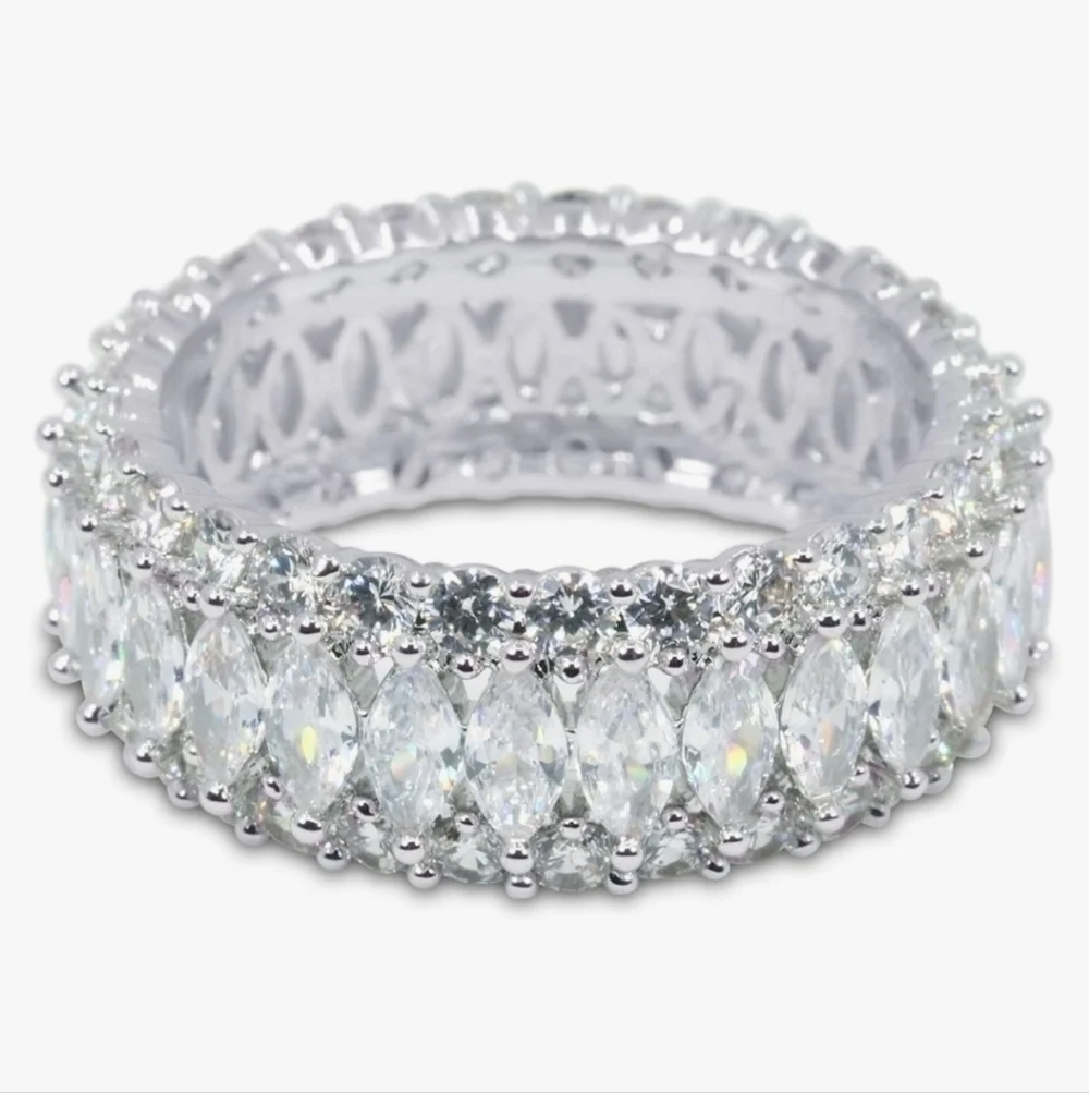 18K White Gold Marquis Cut Eternity Ring Band Stacked Layered Gift Present